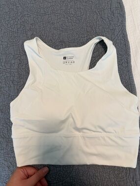 High-Support White Sports Bra with Wide Band